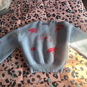 Light Blue Mushroom Pattern Women's Sweater